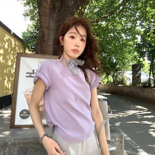 【L10077】實拍檸檬春夏多巴胺穿搭💜人氣基本款修身圓領短袖T恤260318