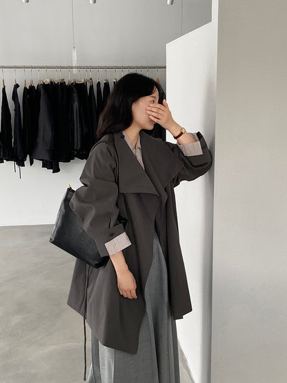 【cim1659】實拍秋冬復古英倫翻領風衣外套＋繫帶251030