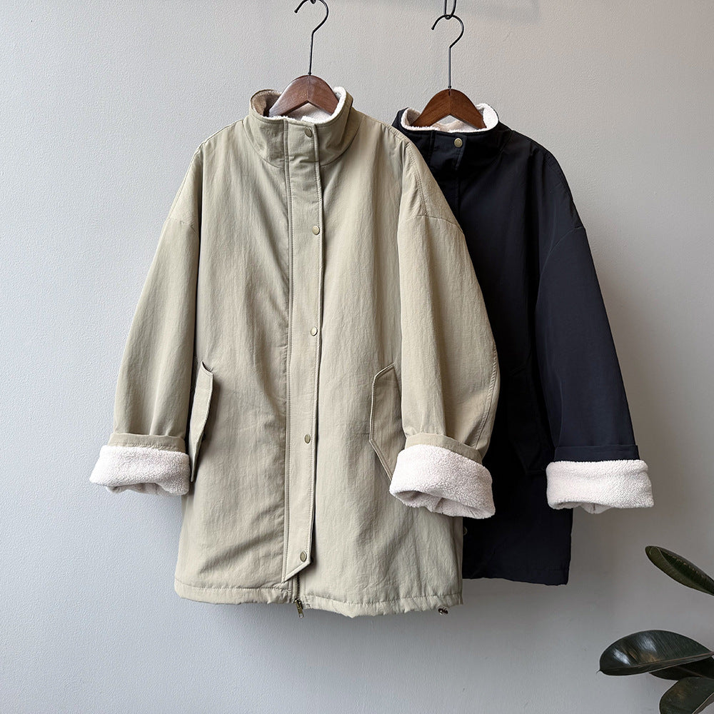 【Y82650】實拍立領帥氣內裡羊羔毛工裝外套251016