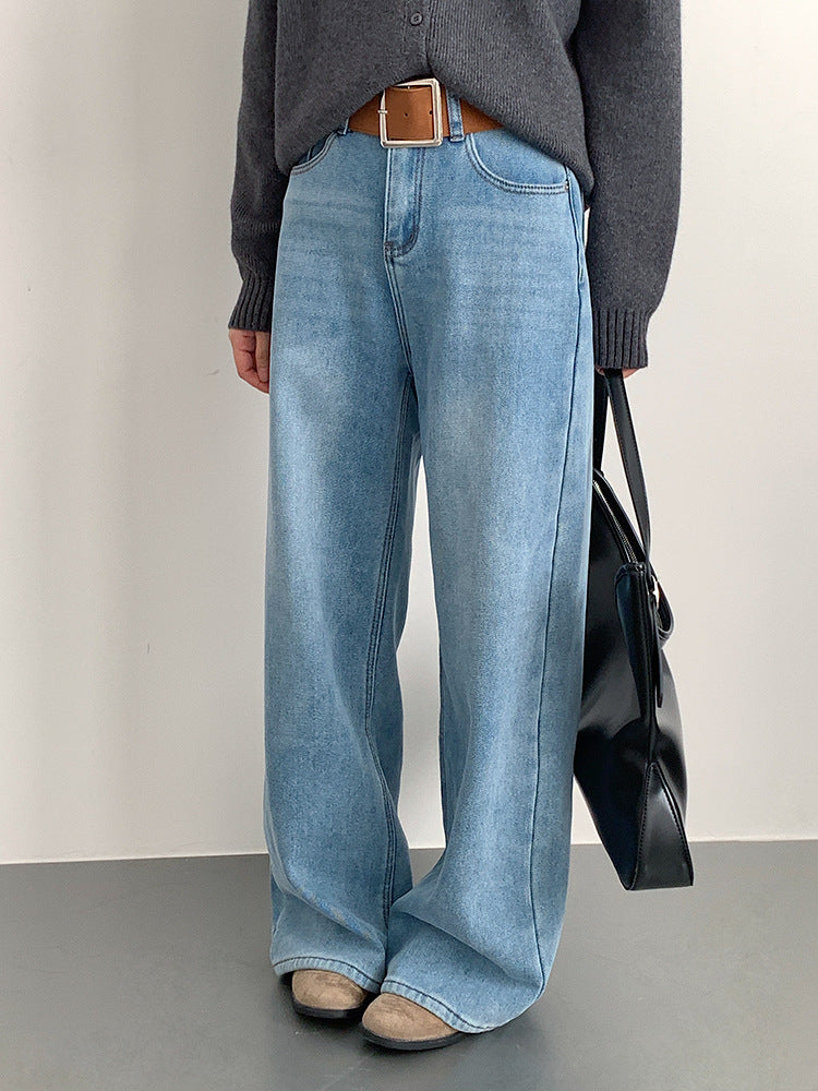 【LD11010】實拍S~XL復古加絨加厚高腰直筒牛仔褲251110