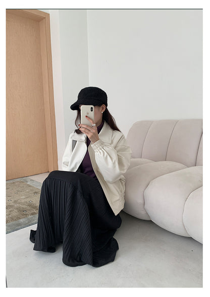 【H5476】實拍秋冬質感簡約細摺鬆緊腰a字傘裙251109