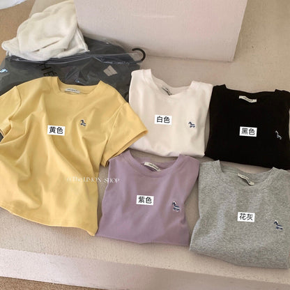 【L10168】實拍檸檬家檸檬休閒百搭！春夏顯瘦圓領小馬刺繡短袖T恤260310