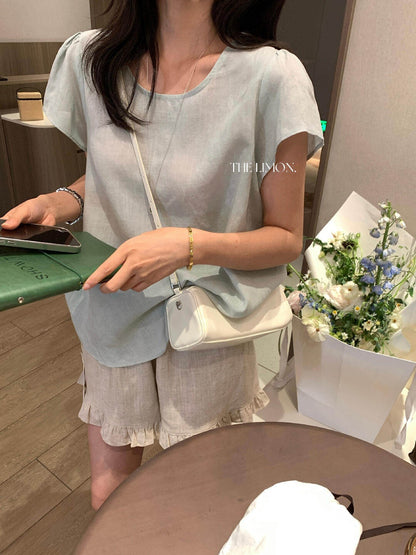【L10585】背殺心機設計✨蝴蝶結綁帶後背鏤空圓領飛飛袖上衣260511