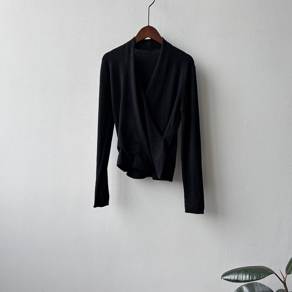 【Y218】實拍法式高級感交叉長袖針織衫(羊毛5%)251016