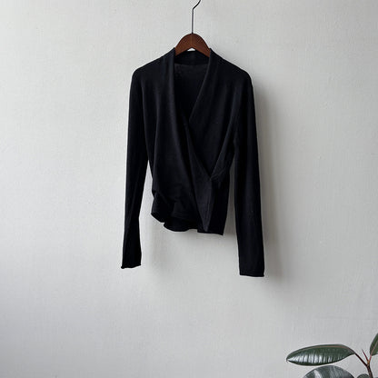 【Y218】實拍法式高級感交叉長袖針織衫(羊毛5%)251016