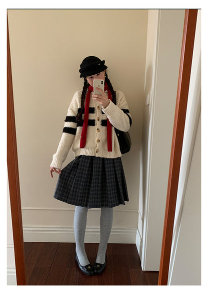 【H5511】實拍 懶懶撞色條紋開衫針織毛衣
251118