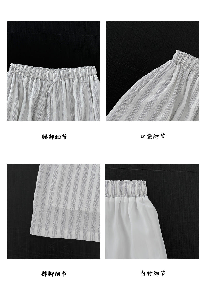 【cimz1939】夏日慵懶神褲👖薄款天絲麻條紋高腰顯瘦休閒寬褲/落地褲260618