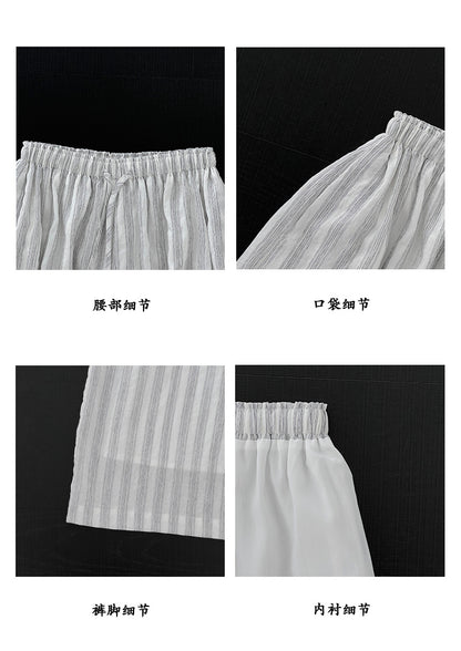 【cimz1939】夏日慵懶神褲👖薄款天絲麻條紋高腰顯瘦休閒寬褲/落地褲260618