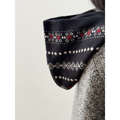 【YW571】實拍冬季復古可愛費爾島提花一体連帽針織圍巾251113