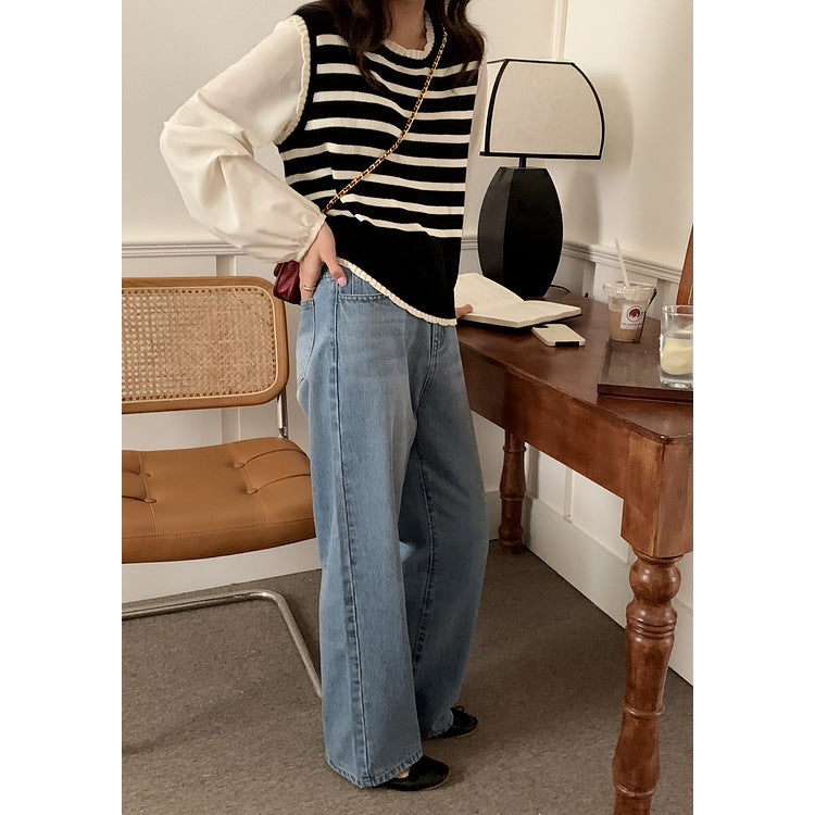 在台現貨【H742】實拍韓國清新氣質設計假兩件上衣