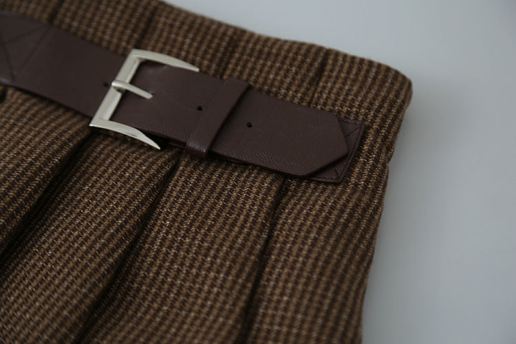 【LD3299】實拍S~XL秋冬露思同款～刺繡毛呢百褶裙251103