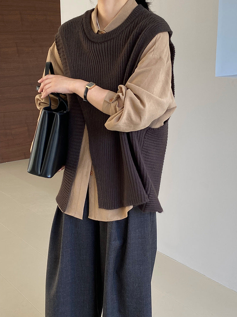 【cim8979】實拍秋冬設計師款不規則寬鬆針織馬甲251030