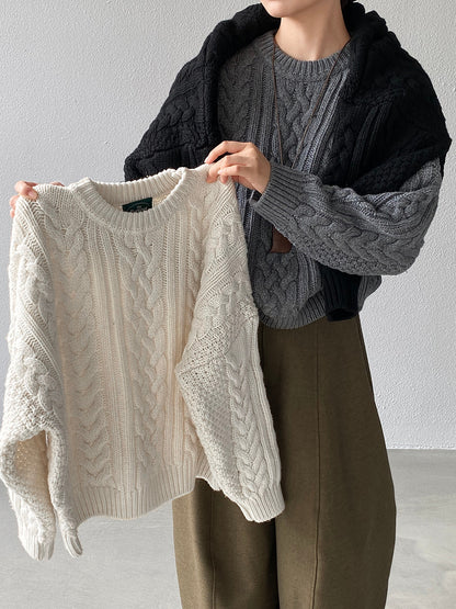 【cimz1398】實拍復古加厚保暖棒針麻花針織毛衣（棉羊毛17)251120