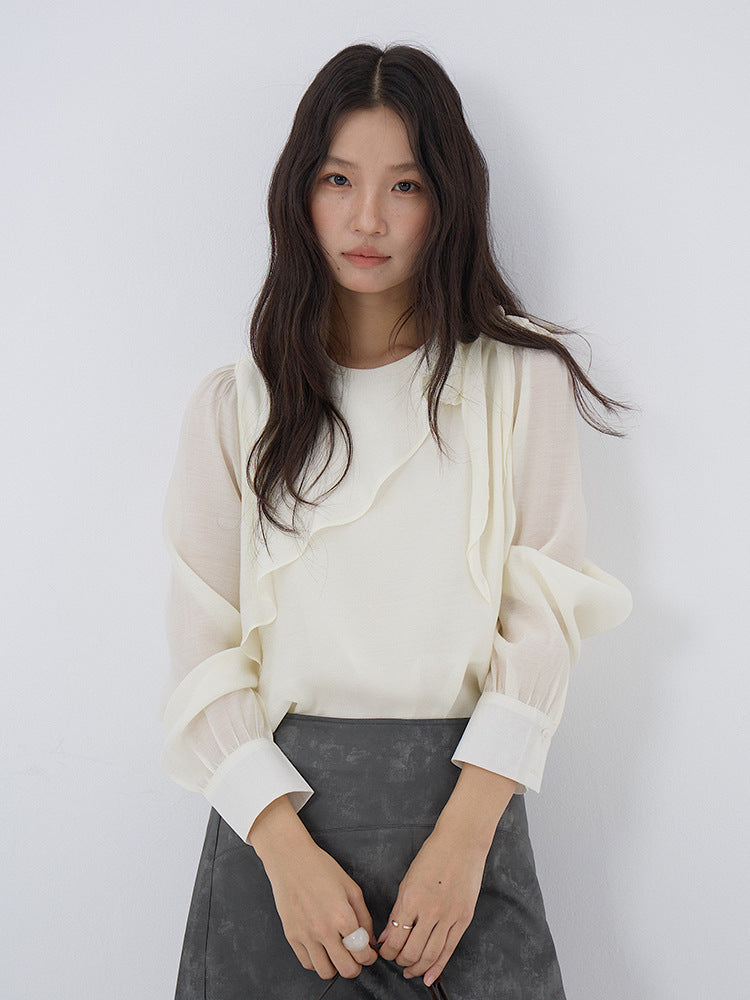 【LD3290】實拍法式釘珠蝴蝶結天絲雪紡襯衫251103