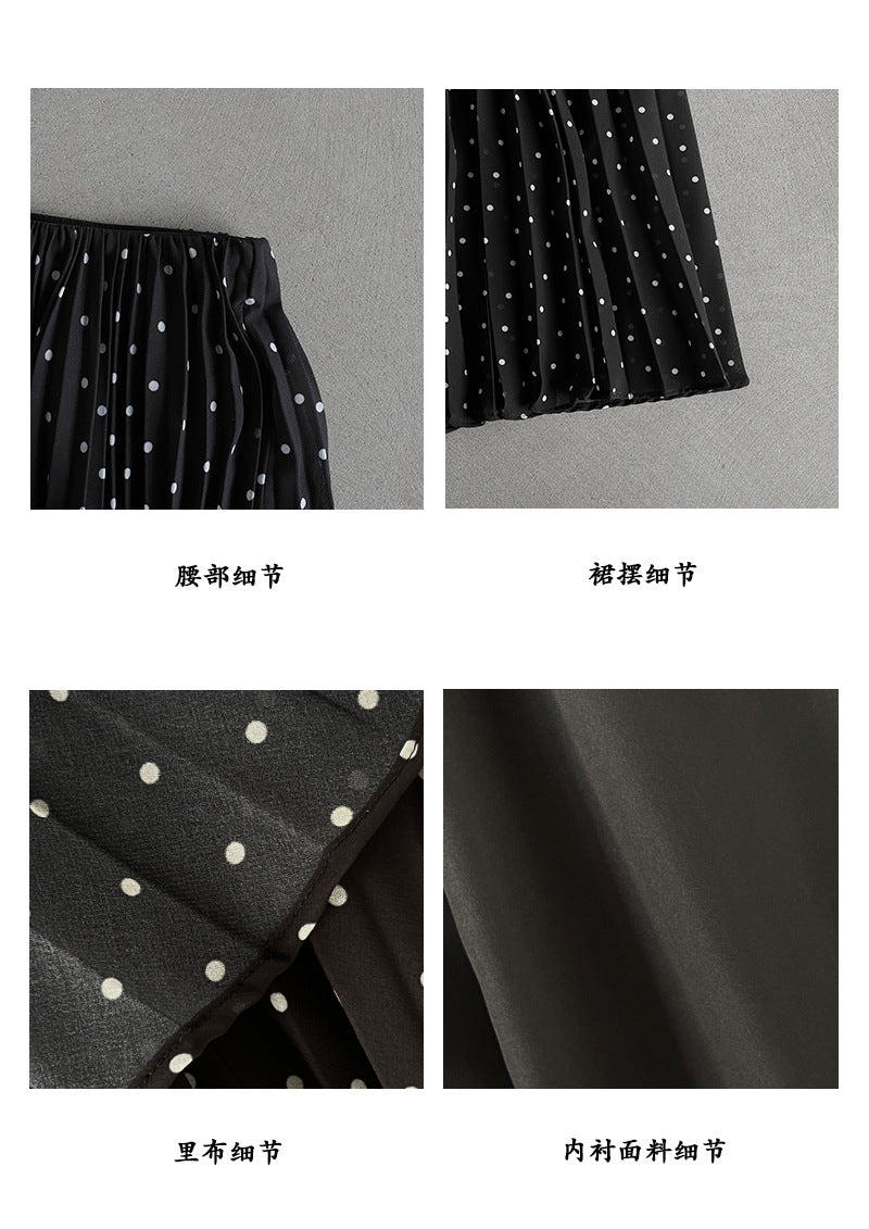 【cimz6527】法式赫本風🖤超重工4米用料黑色波點百褶高腰長裙260416