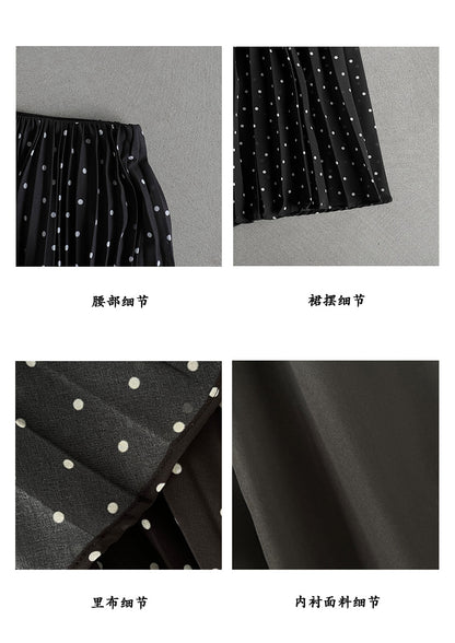 【cimz6527】法式赫本風🖤超重工4米用料黑色波點百褶高腰長裙260416