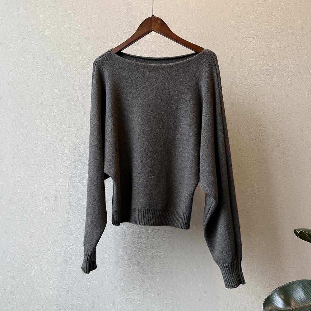 【YP2081】 實拍一字領斜肩慵懶針織毛衣251023