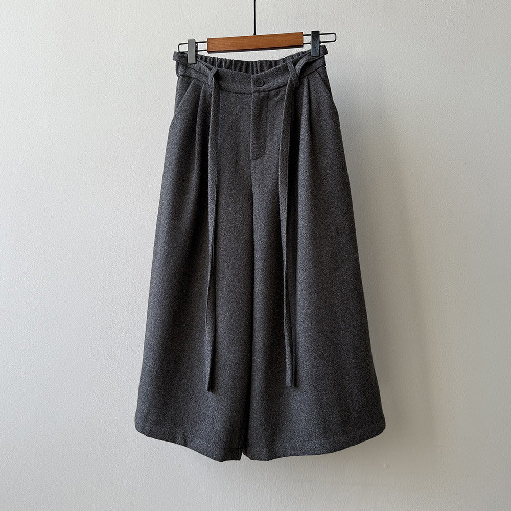 【Y82677】 實拍復古系帶加厚七分闊腿褲251023