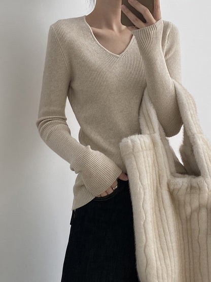 【YP313】實拍冬季氣質簡約v領針織衫251113