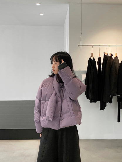 【cimz6385】實拍氣質芋色保暖白鴨絨外套＋圍脖（白鴨絨90)251120