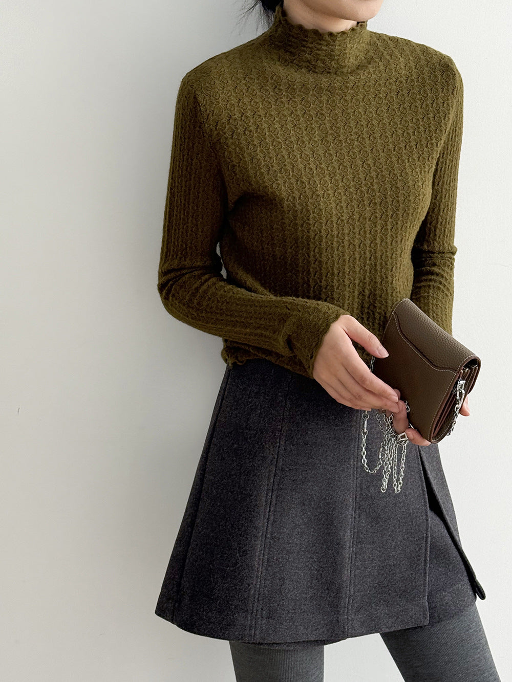 【Y312】實拍高單質感鏤空蕾絲半高領針織衫251106