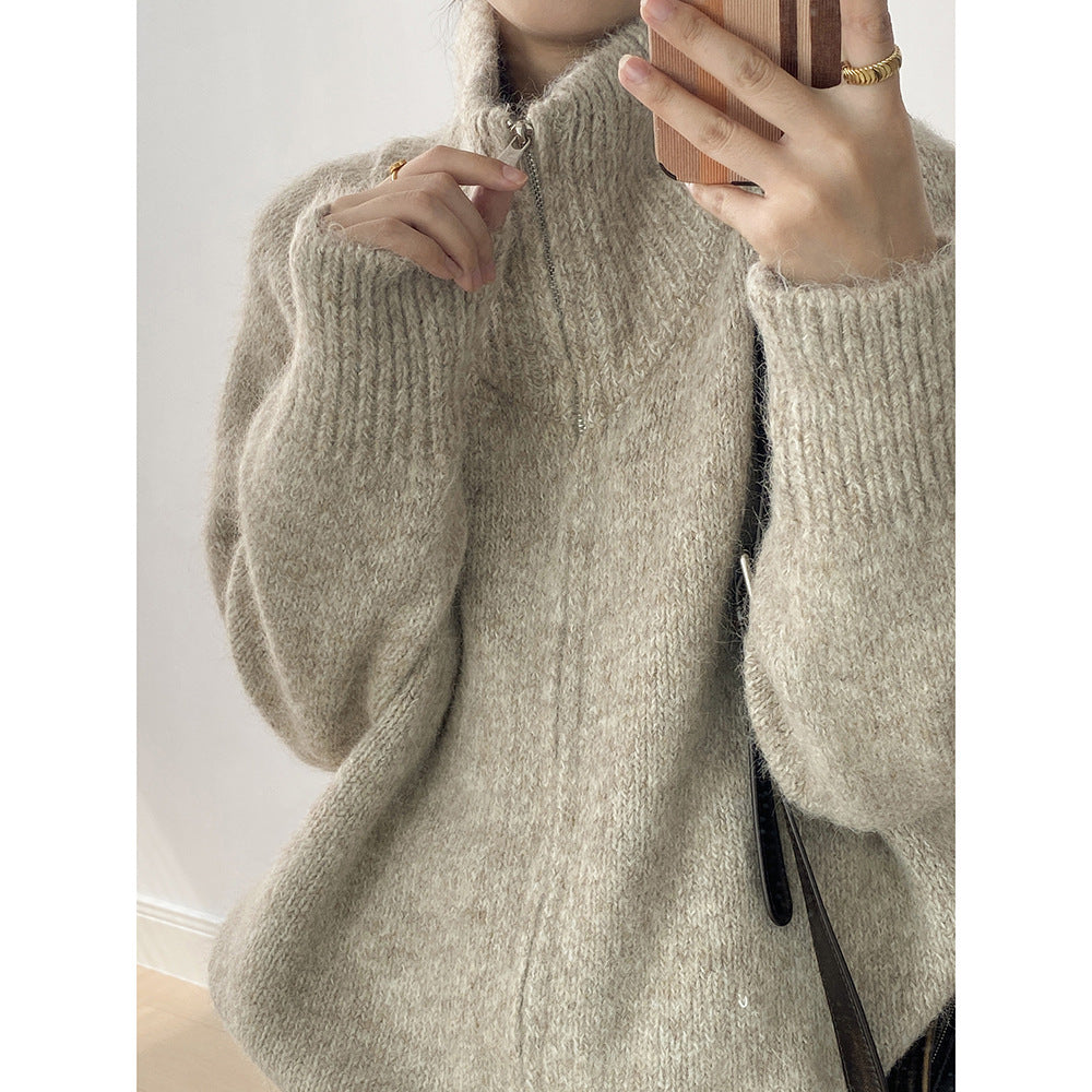 【YP1042】 實拍軟糯寬鬆高領針織毛衣外套(含羊毛4%) 251023