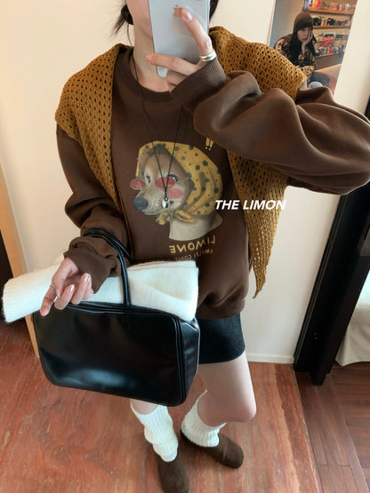【L9295】實拍檸檬秋冬狗狗印花加絨衞衣+針織披肩251117