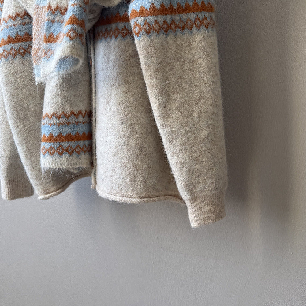 【YP6106】 實拍費爾島提花針織外套＋圍巾(含羊毛3%) 251023