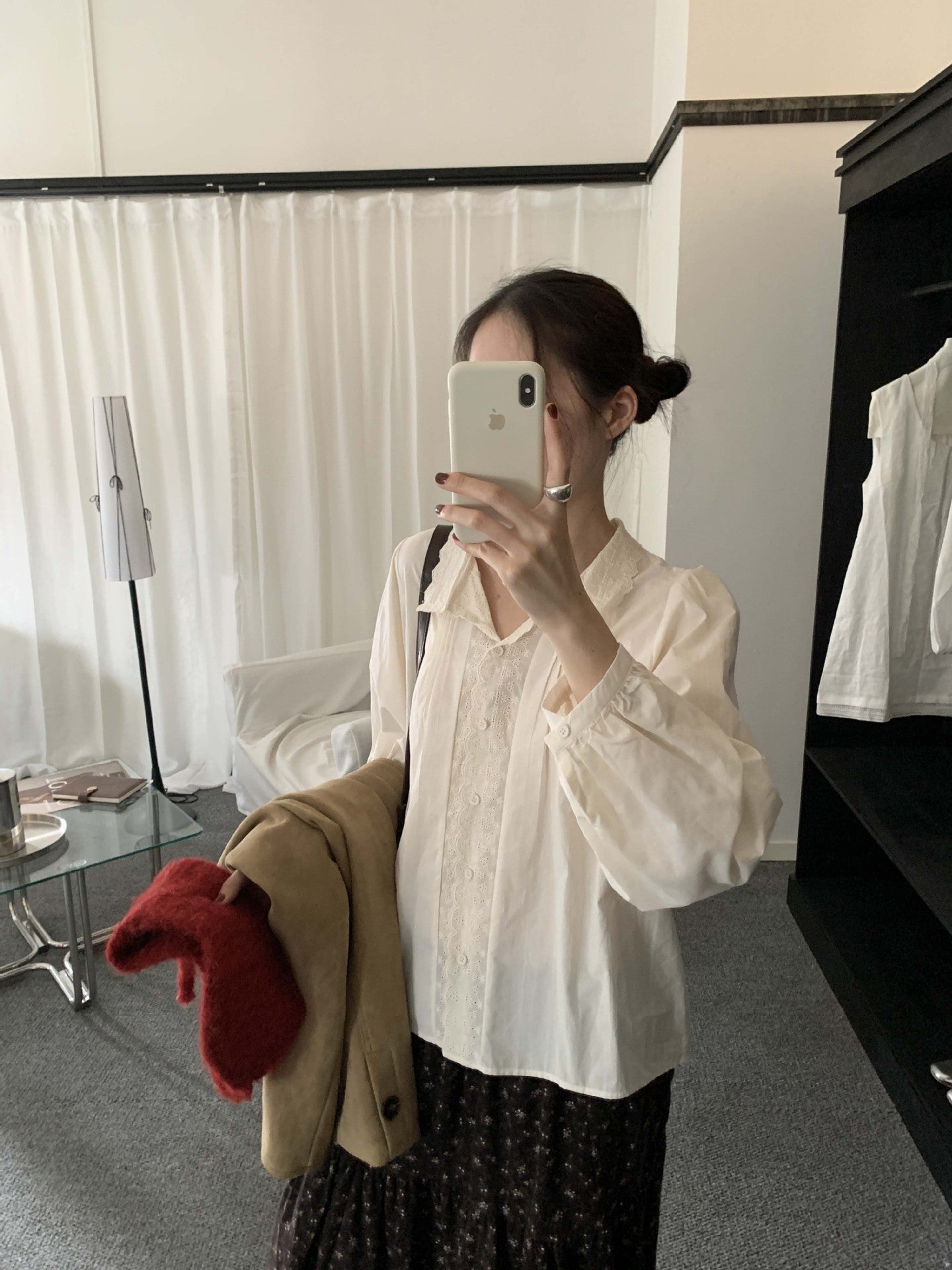 【H5488】實拍法式温柔蕾絲長袖襯衫251109