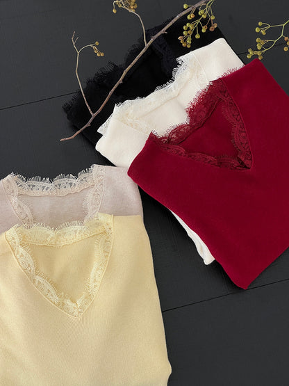 【cimz8833】實拍精緻蕾絲長袖針織衫251120