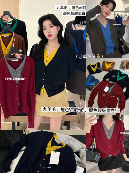【L006860】實拍檸檬秋季顯瘦假兩件長袖針織開衫250915