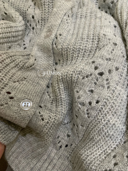 【LSC1072】檸檬簍空polo領針織開衫251117