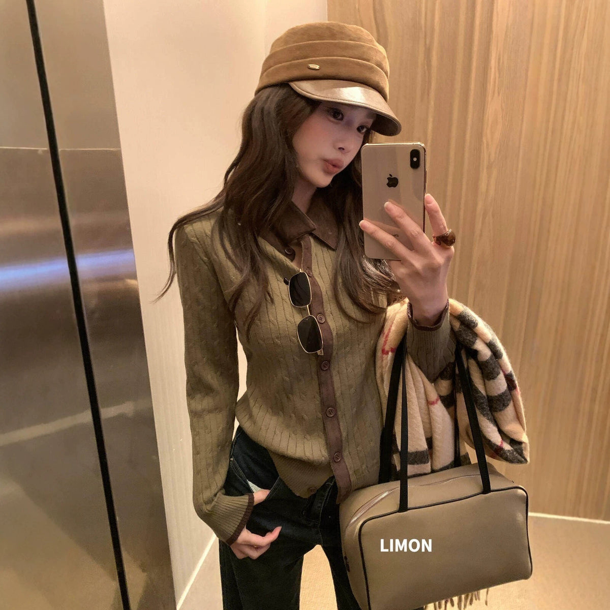 【L8281】檸檬家法式老錢風・麻花撞色翻領針織小外套261027
