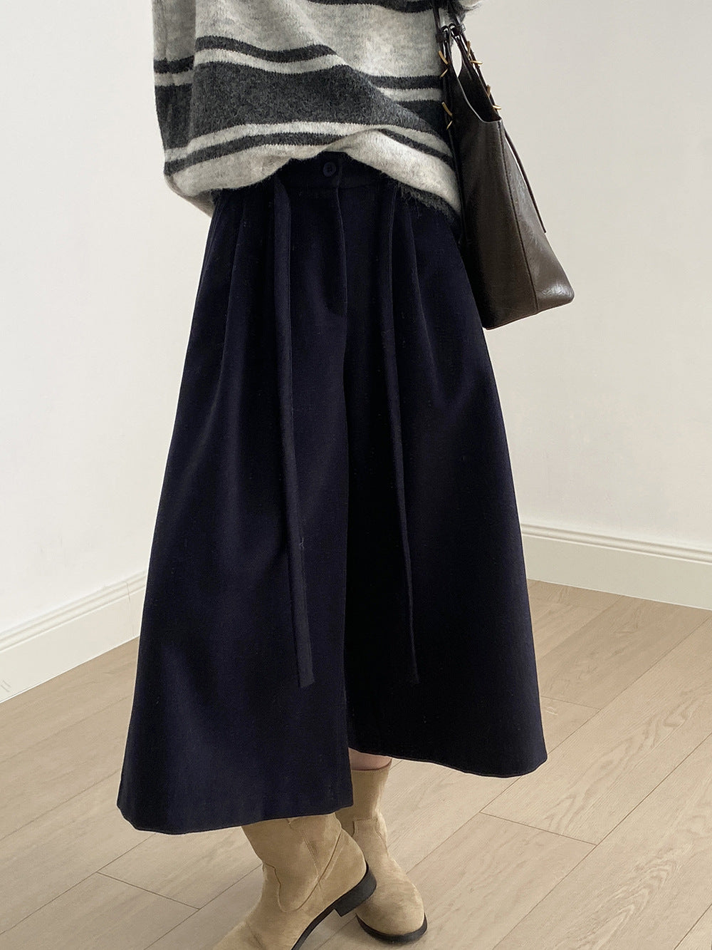 【Y82677】 實拍復古系帶加厚七分闊腿褲251023