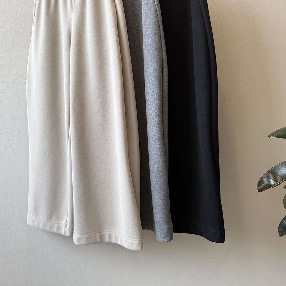 【Y82672】 實拍簡約寬鬆加絨保暖闊腿衛褲251023