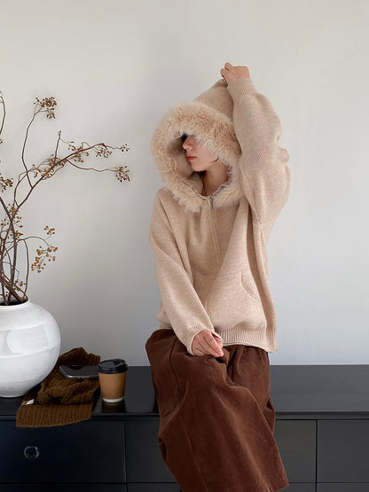 【cimz8321】實拍可拆卸毛領連帽拉鍊毛衣外套251128