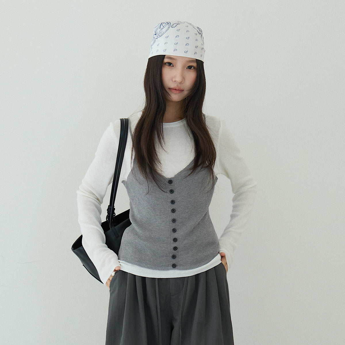 【LD11159】實拍修身顯瘦必備！假2件細肩帶背心+長袖針織衫260309