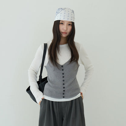 【LD11159】實拍修身顯瘦必備！假2件細肩帶背心+長袖針織衫260309