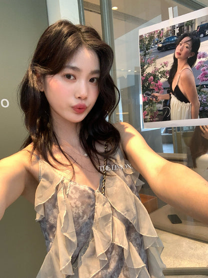 【L10356】實拍檸檬夏日法式度假風🏖️設計感百搭氣質荷葉邊休閒細肩帶洋裝260408