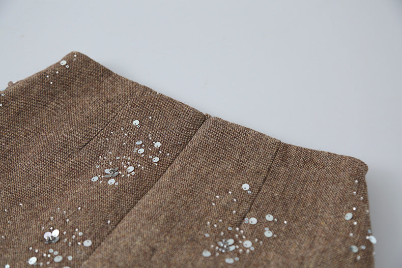 【LD11045】實拍S~XL法式重工時髦毛呢亮片短裙251202