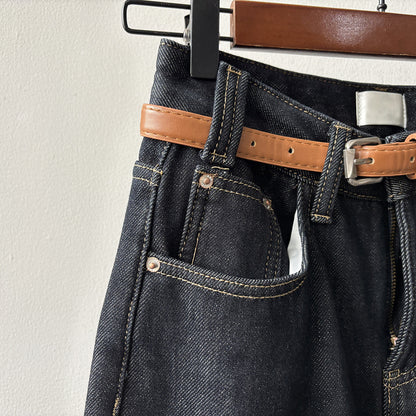 【Y981316】實拍S~XL冬季高腰加絨直筒牛仔褲含腰帶251106