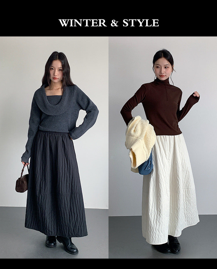 【LD11017】實拍日系加厚棉感保暖高腰花苞裙（左右有口袋）251110