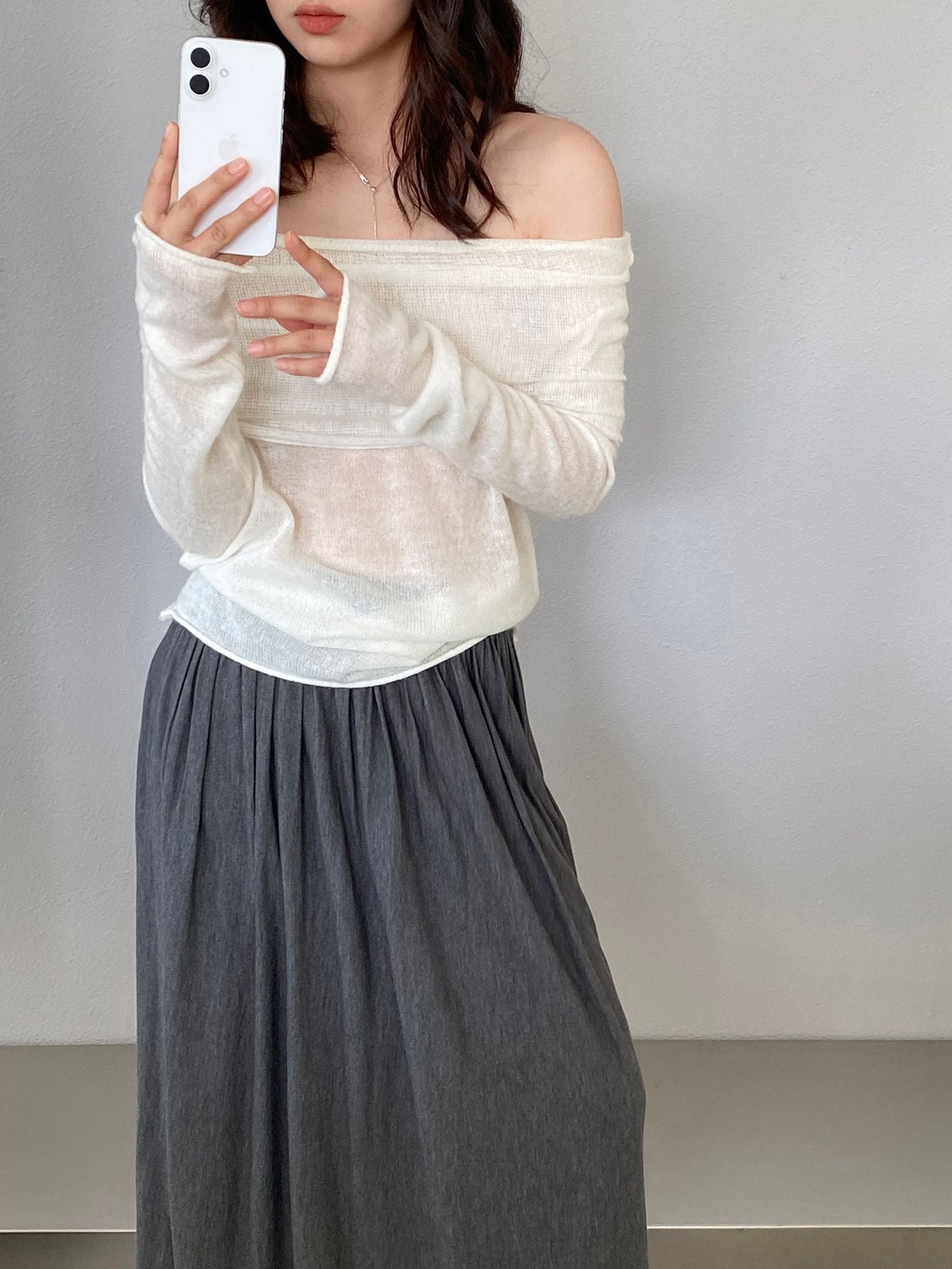 【cimzF632】微性感慵懶風💜羊毛10%一字肩顯瘦露肩長袖針織衫260319