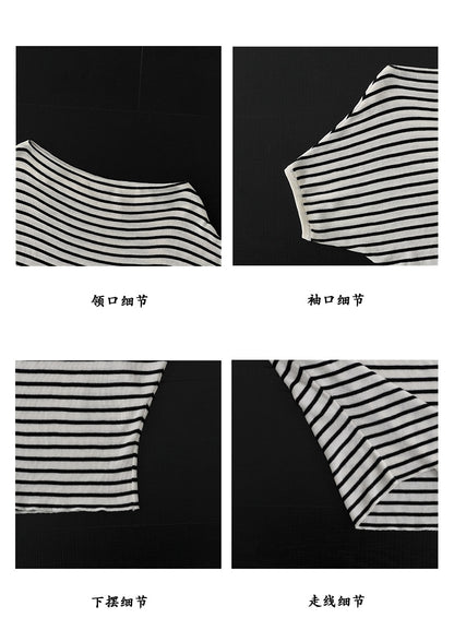 【cimzF672】韓系慵懶微性感✨一字領蝙蝠袖寬鬆條紋短袖針織衫260416