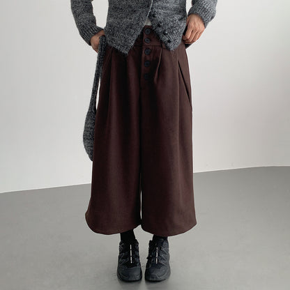 【LD3301】實拍韓系簡約高腰毛呢闊腿七分褲251103