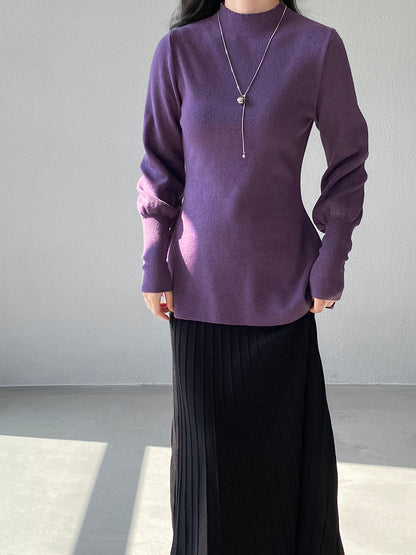 【cimz6652】實拍氣質半高領/V領燈籠袖極簡氣質針織衫251128