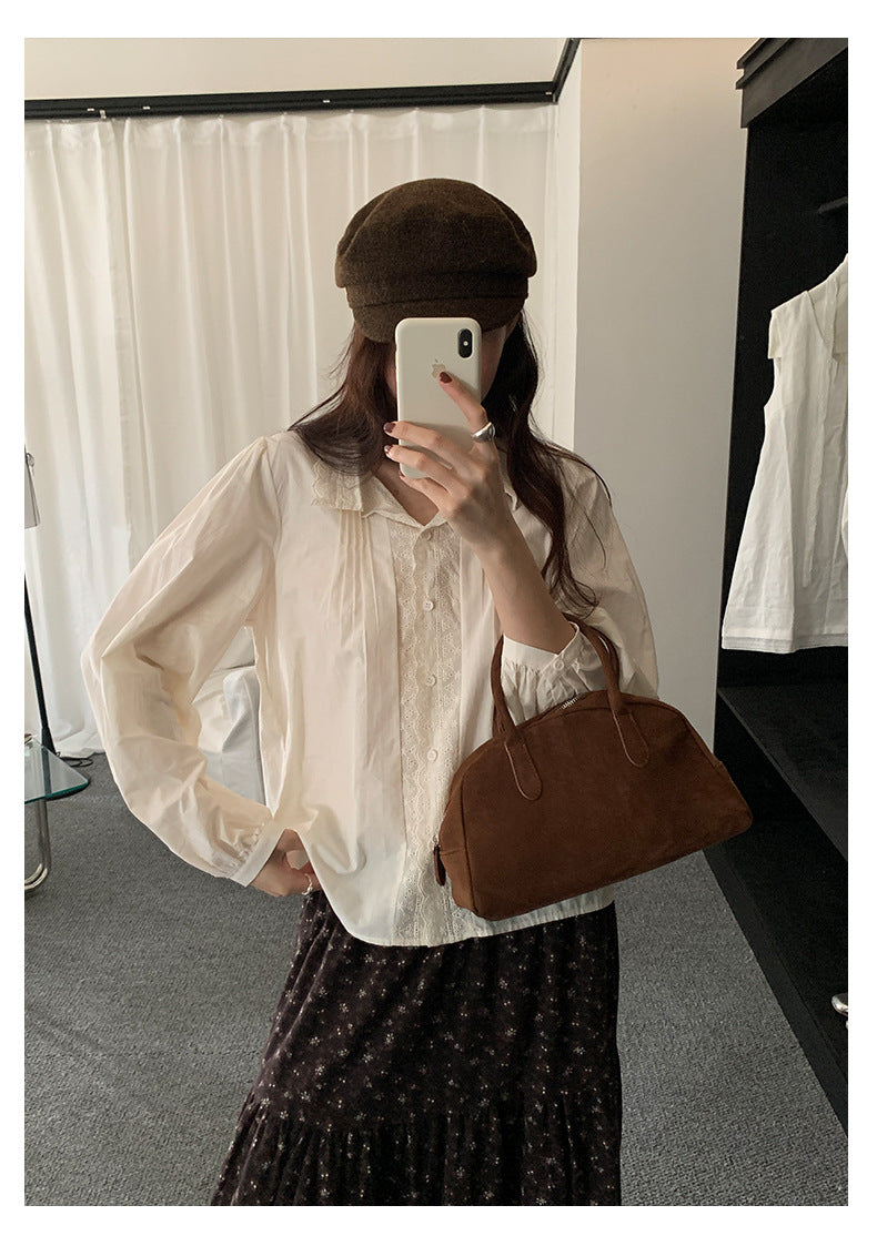 【H5488】實拍法式温柔蕾絲長袖襯衫251109