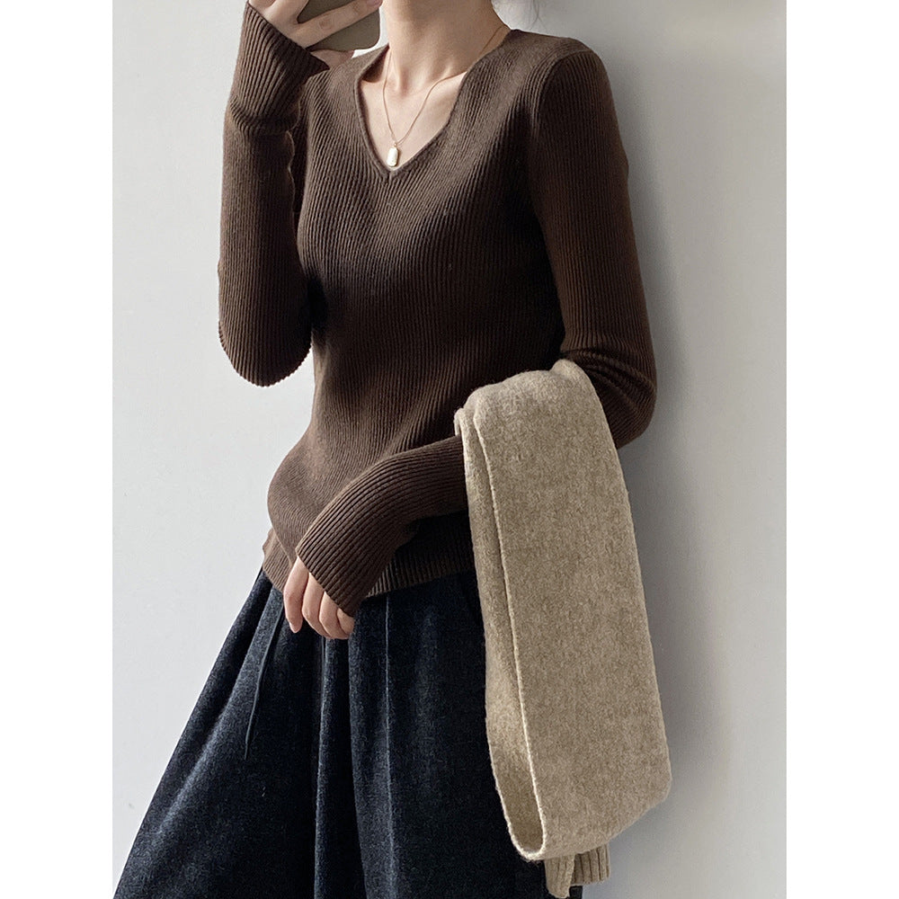 【YP313】實拍冬季氣質簡約v領針織衫251113