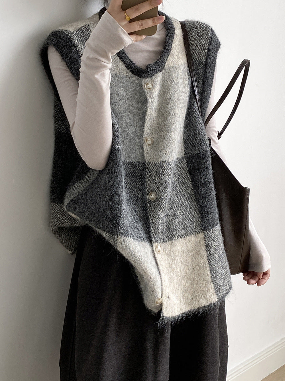 【YP2576】 實拍日系復古格子針織馬甲(含羊毛3%) 251023
