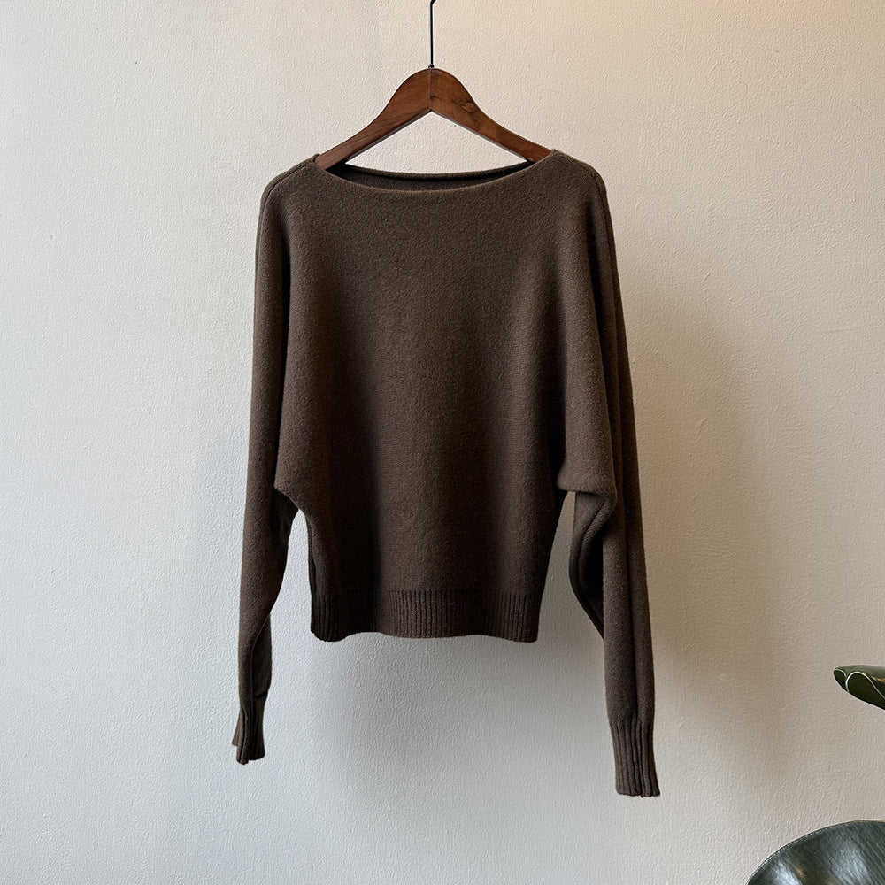 【YP2081】 實拍一字領斜肩慵懶針織毛衣251023